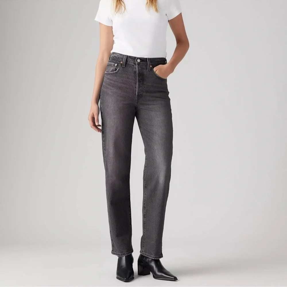 Levis Premium Ribcage Straight Ankle Jeans Washed Black Grey Size 26